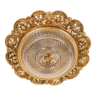 1950s Spanish Empire Gilt Bronze Eagle Flush Mount Ceiling Light For Sale