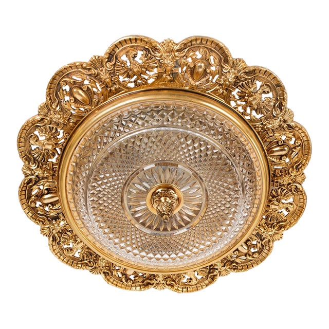 1950s Spanish Empire Gilt Bronze Eagle Flush Mount Ceiling Light For Sale