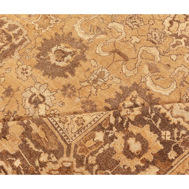Authetic Indian Amritsar Tan, Brown Hand-knotted Wool Rug For Sale In New York - Image 6 of 6