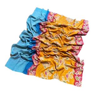 Vintage Indian CottonThrow Kantha Quilt 83" by 53" W