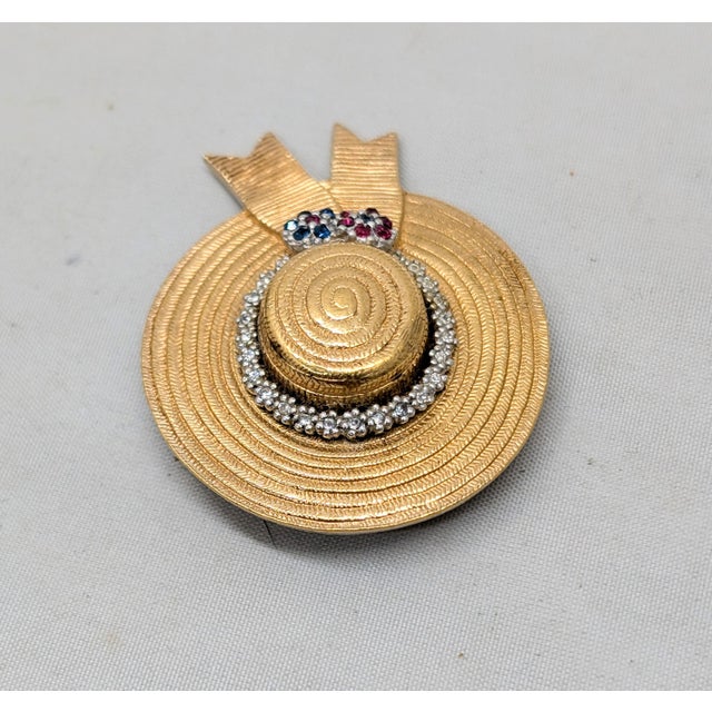 Mid-Century Modern Vintage Signed Ciner Goldtone Faux-Ruby & Sapphire With Clear Rhinestones Hat Brooch For Sale - Image 3 of 8