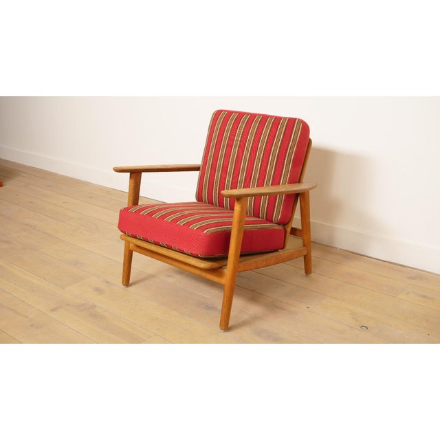 Danish Teak and Oak Lounge Chair with Red and Green Striped Fabric, 1960s For Sale - Image 17 of 18