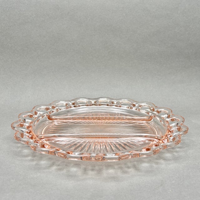 Vintage Pink Anchor Hocking Depression Glass “Old Colony” 3 Part Divided Relish Dish Platter For Sale In New York - Image 6 of 8