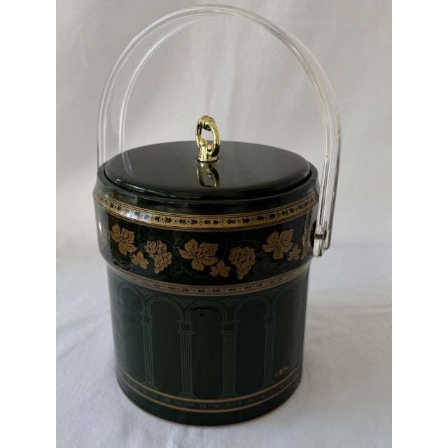 Plastic Mid 20th Century Cera Ice Bucket in Dark Green With Gold Leaves. For Sale - Image 7 of 9