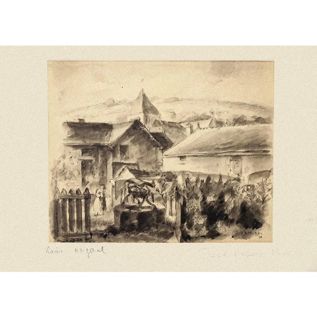 Village is an original drawing in watercolor and pen realized by the French artist Paul Albert Moras in 1926. Hand-signed...