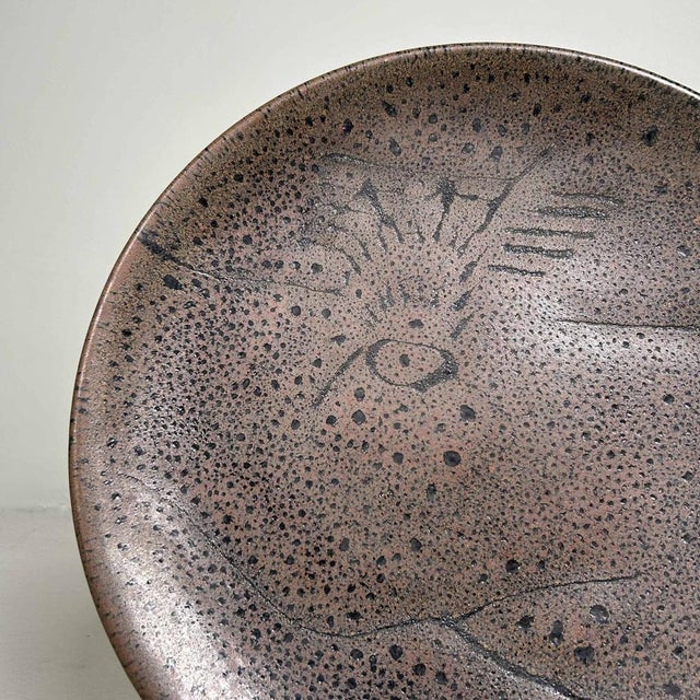 Exquisitely beautiful ceramic plate from the '60s-'70s, Japan. The plate features a unique abstract pattern on the top...