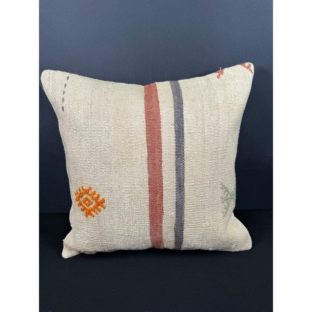 Turkish Hemp Pillow Cushion Natural Beige Red Cushion Cover 20"x20" For Sale - Image 4 of 4