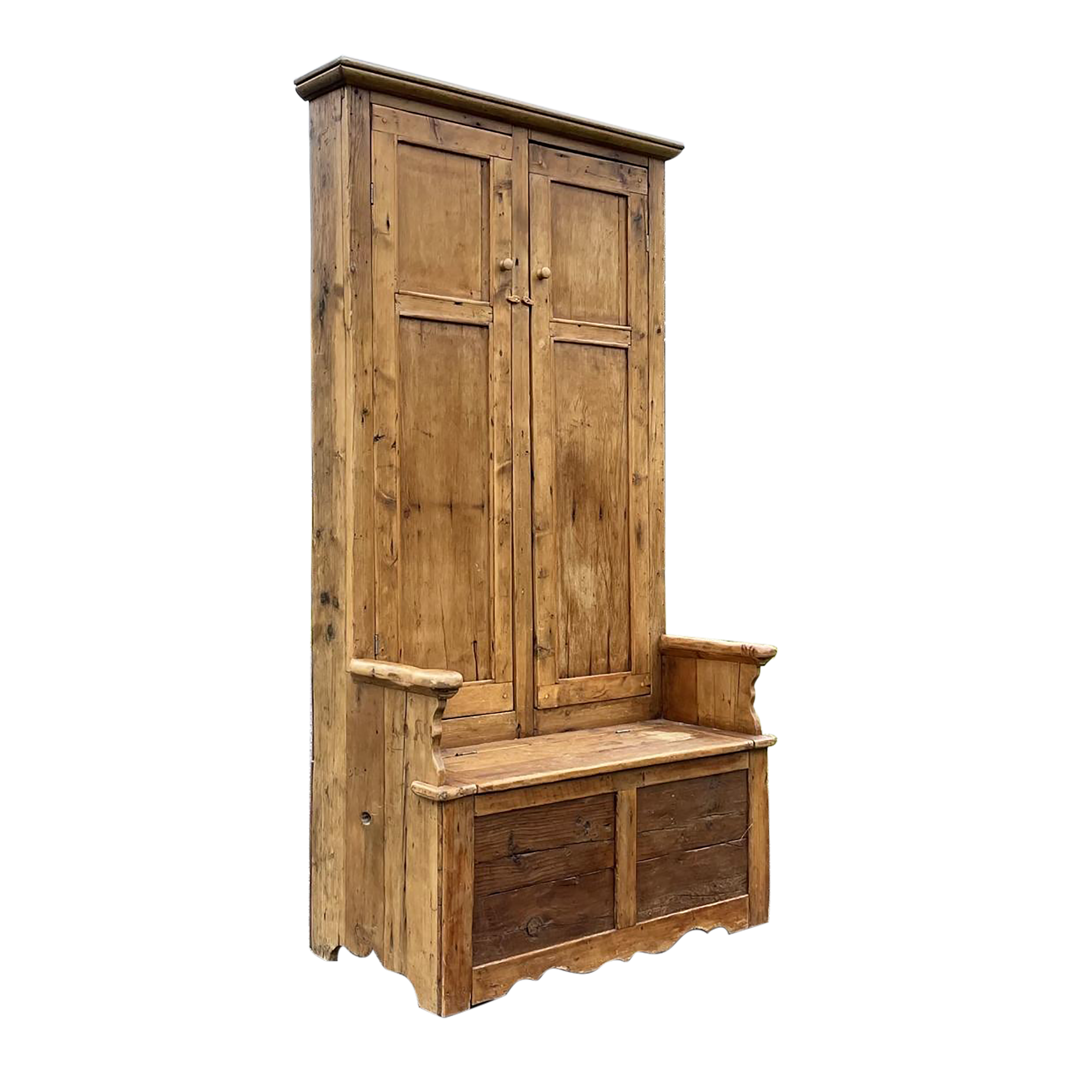 19th Century English Entry Hall Pine Bench With Storage | Chairish