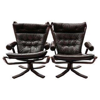 Vintage Danish Leather High Back Armchair by Sigurd Russell For Sale