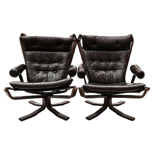 Vintage Danish Leather High Back Armchair by Sigurd Russell For Sale