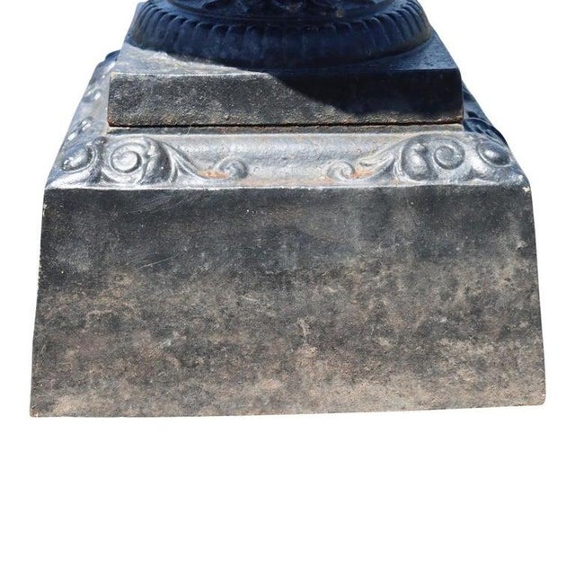 Large Antique Classical Cast Iron Garden Urn With Handles on Base C1900 For Sale - Image 6 of 7