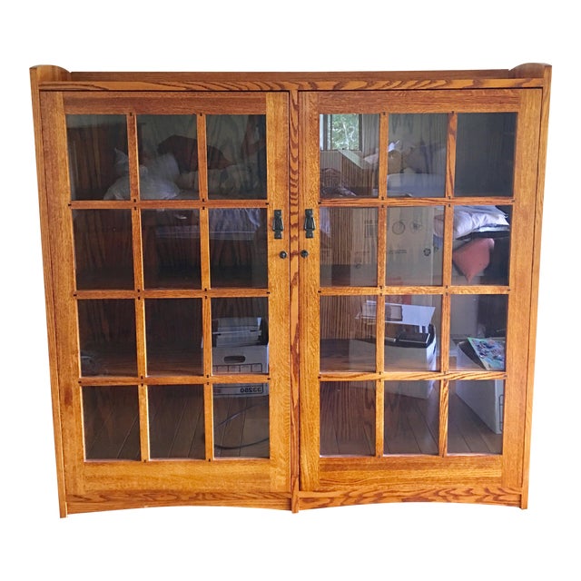 Restoration Hardware Mission Style Oak & Glass Bookcase Chairish