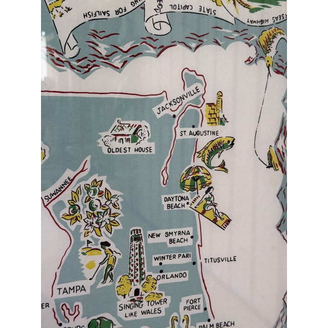 Vintage Florida Map Tablecloth Custom Framed With Tortoise Rattan and Grasscloth For Sale - Image 10 of 12