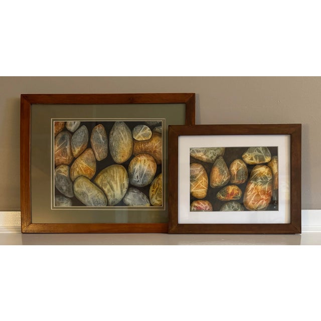 Echoes Beneath the Surface – Textured River Stones Original Watercolor Signed and Framed For Sale - Image 4 of 4
