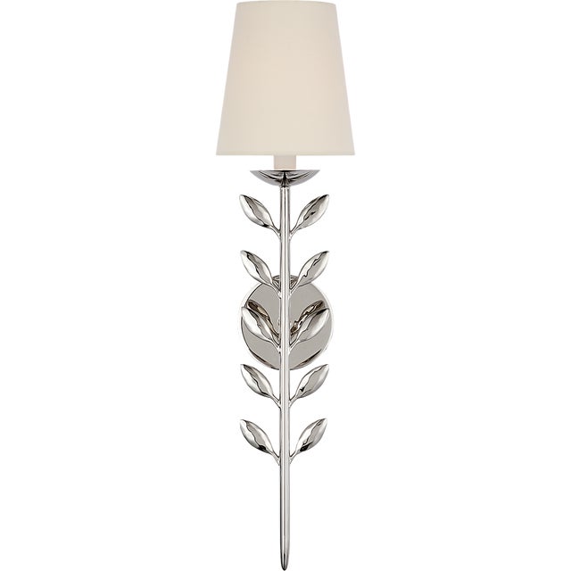 Julie Neill for Visual Comfort Signature Avery 26" Sconce Polished Nickel with Linen Shade For Sale