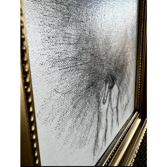 Figurative Signed Marek Charcoal Nude Study on Canvas in Gilt Frame | Intimate Atelier Drawing For Sale - Image 3 of 7