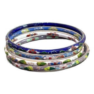 Set of 4 1930s Cloisonne' Bangle Bracelets For Sale