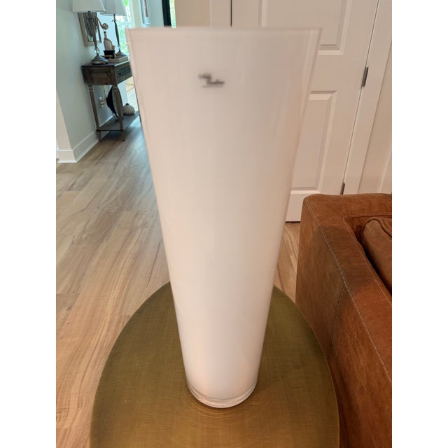 Mid-Century Modern Tall Modern Frosted White Art Glass Vase – Handmade in Poland For Sale - Image 3 of 7
