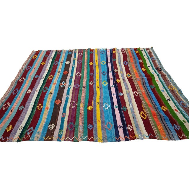 Colorful Striped Vintage Kilim Rug For Sale - Image 4 of 7