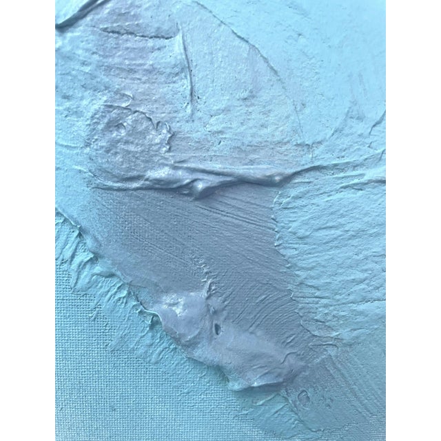 Wood "Raku No01" Dimensional Texture Abstract Painting in Atmospheric Sky Blue and Periwinkle, Framed For Sale - Image 7 of 10