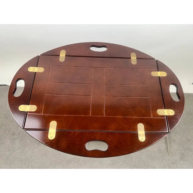 English Style Bombay Company Butler's Tray Table Cherry Wood Drop Leaf Serving For Sale - Image 4 of 17