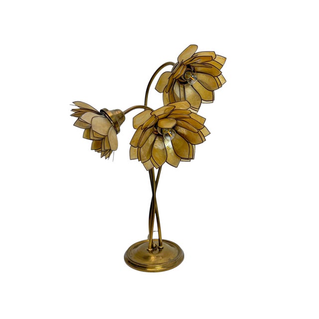 Mid-Century Modern Vintage Brass Floral Table Lamp with Three Lotus Flowers, 1960s For Sale - Image 3 of 14