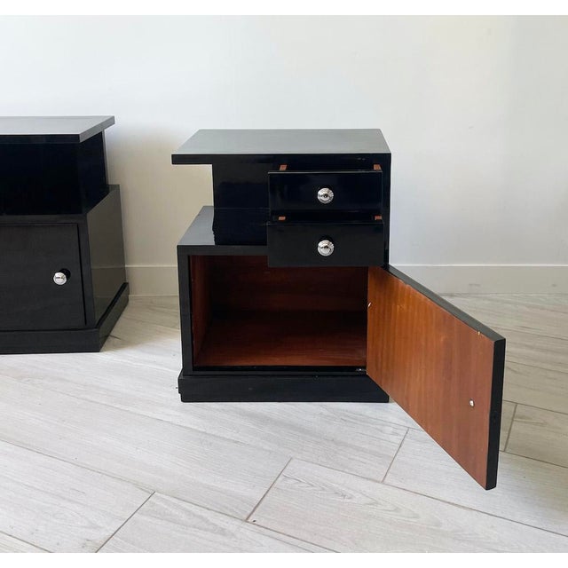 Art Deco Bedside Tables in Black Lacquer, 1940s, Set of 2 For Sale - Image 4 of 15