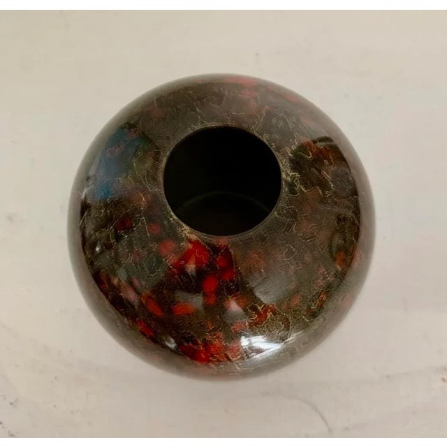 Brown Round Modern Art Studio Ceramic Vase With Gold and Orange Accenting For Sale - Image 4 of 5