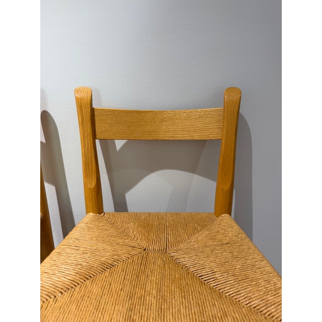 Textile 1970s Set of 3 Danish Modern Style Oak Counter Stools With Rush Seats For Sale - Image 7 of 15