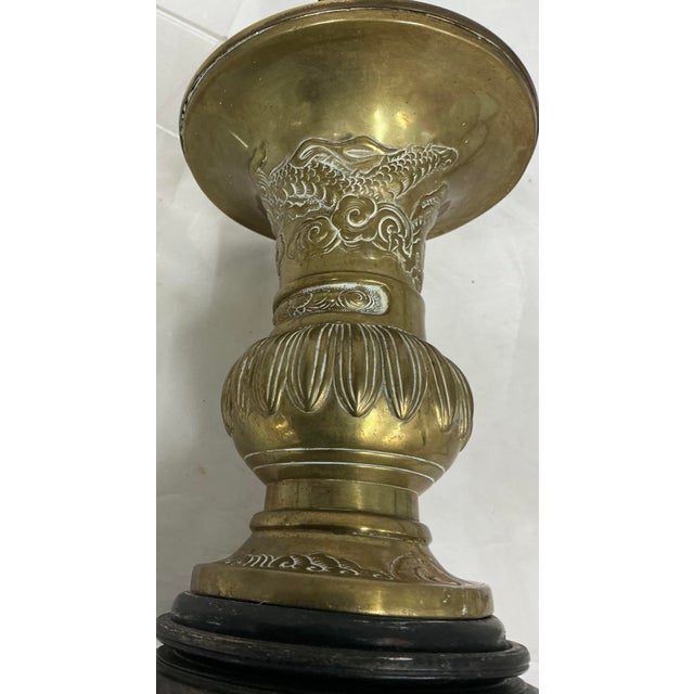 Early 20th Century Petite Vintage Asian Brass Dragon Motif Lamp For Sale - Image 5 of 11