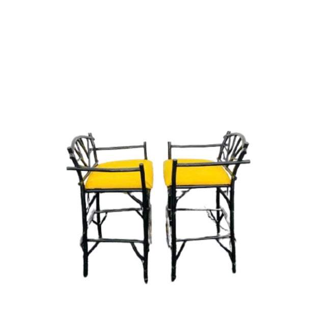 Black Vintage Set of 2 Faux Bois Bamboo Barstools For Sale - Image 8 of 10