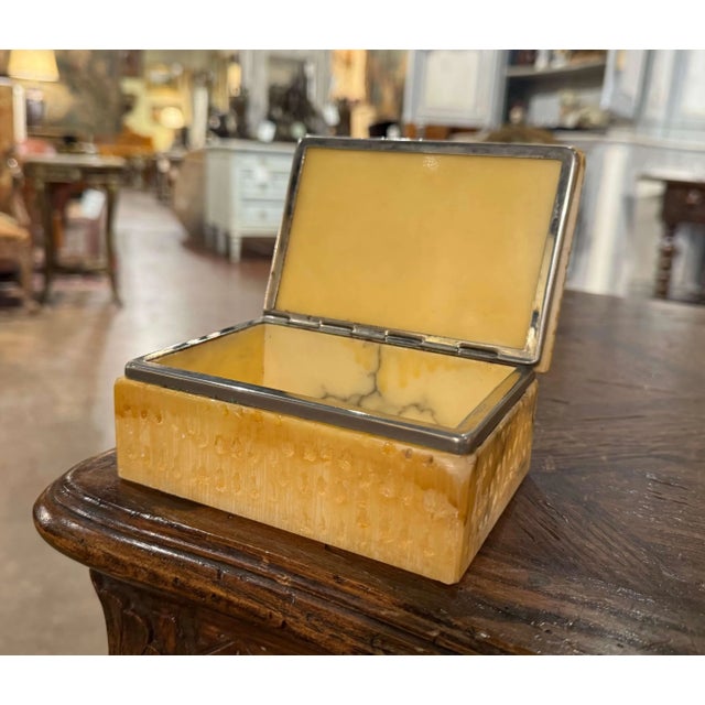 French Mid 20th Century Mid-Century French Yellow Marble and Chrome Jewelry Box Casket For Sale - Image 3 of 9