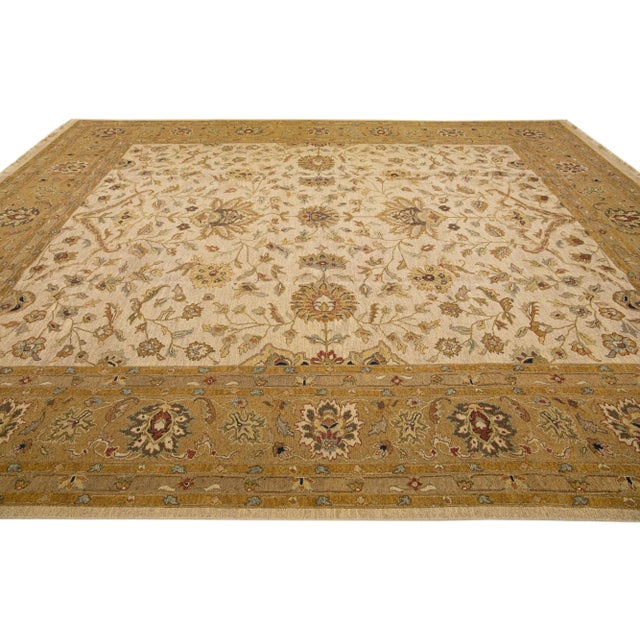 Early 21st Century Early 21st Century Designed Modern Peshawar Handmade Oversize Wool Rug in Beige For Sale - Image 5 of 7