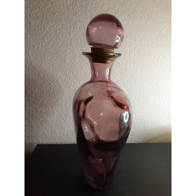 1980s Vidrios San Miguel Spain Recycled Amethyst Art Glass Decanter For Sale - Image 4 of 8