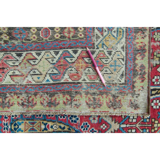 1900s Antique Red Distressed Geometric Handwoven Runner - 4’2.5” X 10’ For Sale - Image 10 of 11