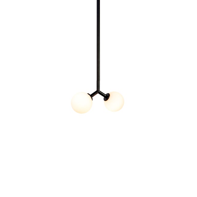 Y Pendant Mini, Black, 41in H, 3 Inch Glass Globes, by Research.Lighting, Modern, Minimal Hanging Light For Sale In New York - Image 6 of 9