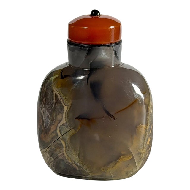 19th C. Chinese Macaroni Shadow Agate Snuff Bottle Chalcedony Translucent For Sale