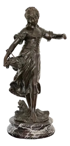 Auguste Moreau, Girl with Basket, 1890s, Metal