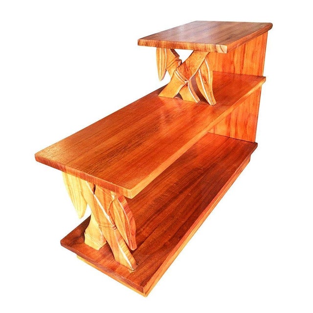 Mid-Century Modern 1950s Restored Mid-Century Hand Carved Bamboo Pattern Koa Wood Side Table For Sale - Image 3 of 7