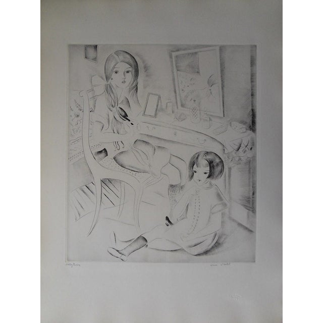 Mily Possoz, Young Girl in Front of the Hairdresser, Engraving For Sale