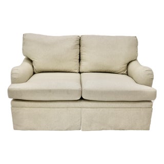 Hickory Chair Furniture Sofa Newly Reupholstered in Belgian Natural Linen For Sale