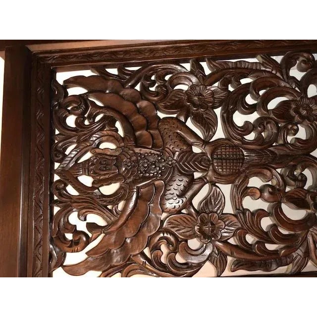Asian Mid 20th Century Thai Antique Hand Carved Teak Wood Panel For Sale - Image 3 of 7