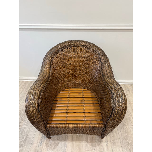 Chestnut French Vintage Wicker Armchair With Ottoman by Chez Pluie For Sale - Image 8 of 12