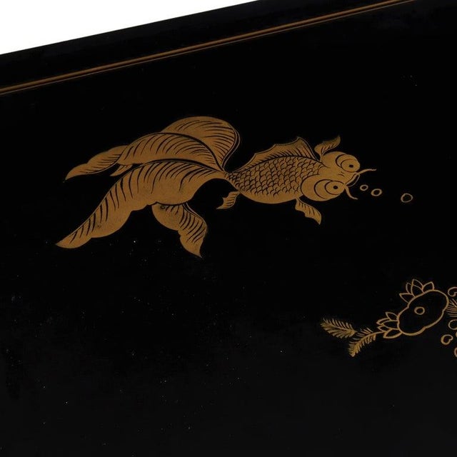 Black Chinese Ebonized & Gilt Credenza With Inlaid Figural & Floral Soap Stone 20thC For Sale - Image 8 of 16