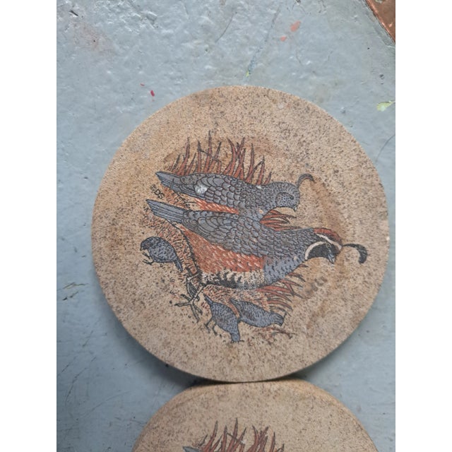 Tan Vintage Birds Stoneware Coasters- Set of 2 For Sale - Image 8 of 8