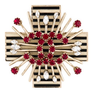 2006 CHANEL Brooch Pendant Fall Maltese Cross CC Double C Logo Goossens Strass Crystal Enamel For Sale
