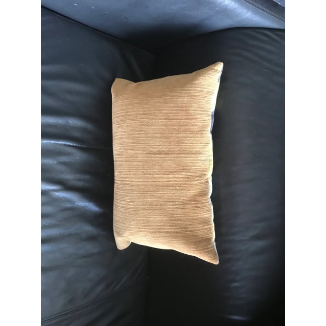 Contemporary Yellow and Navy Rectangular Watercolor Velvet Pillow With Feather Filling For Sale - Image 3 of 4