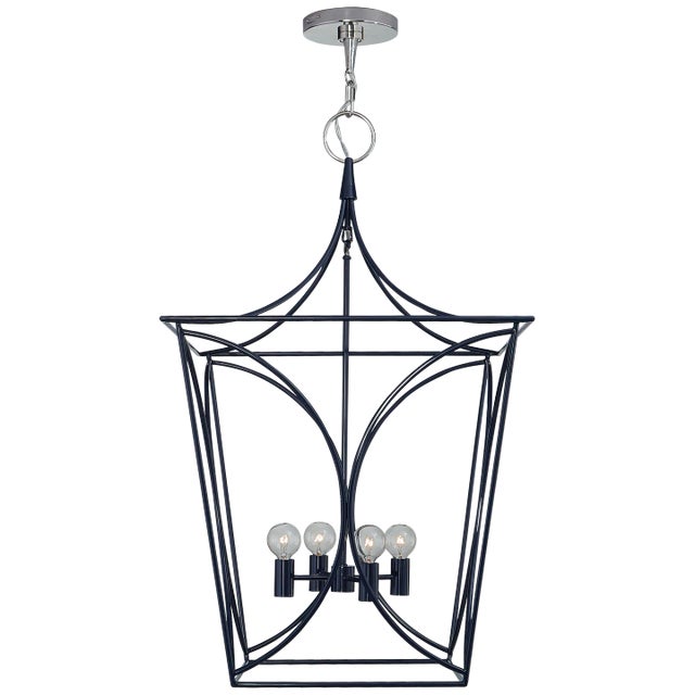 Kate Spade New York for Visual Comfort Signature Cavanagh Medium Lantern in French Navy & Polished Nickel For Sale