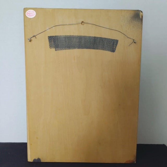 Vintage 1970s Handcrafted Straw Inlaid Marquetry Art Wooden Wall Plaque Folk Art For Sale - Image 4 of 7