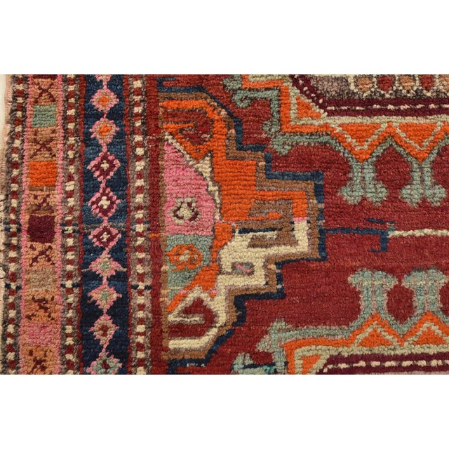 Caucasian Runner 4'3'' X 10'5'' Red Wool Semi-Antique Tribal Hand-Knotted Rug For Sale - Image 9 of 14